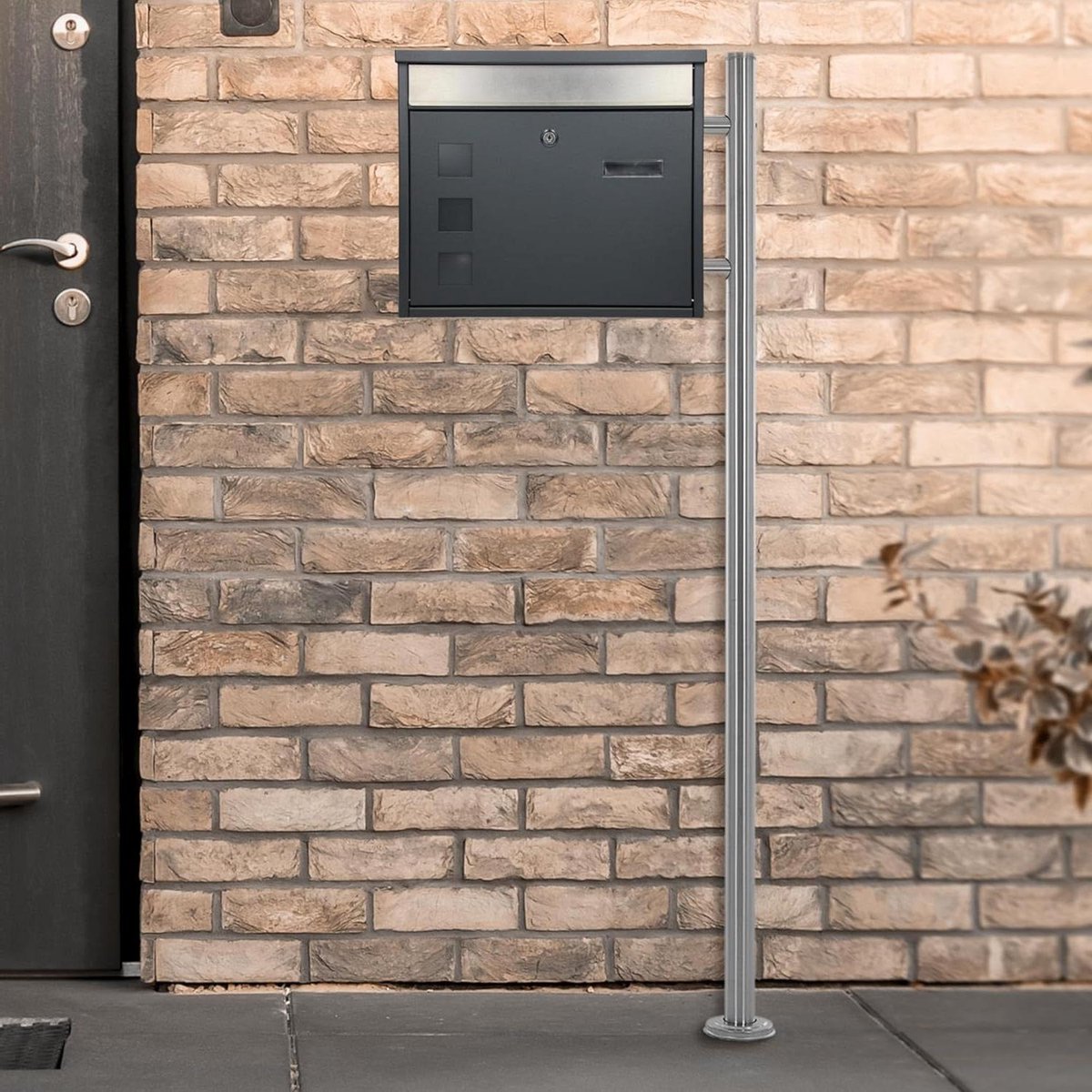 Brievenbus met standaard - Postbak systeem - Post ontvangen - Met naamplaatje - 120 cm hoog - Antraciet Zilver