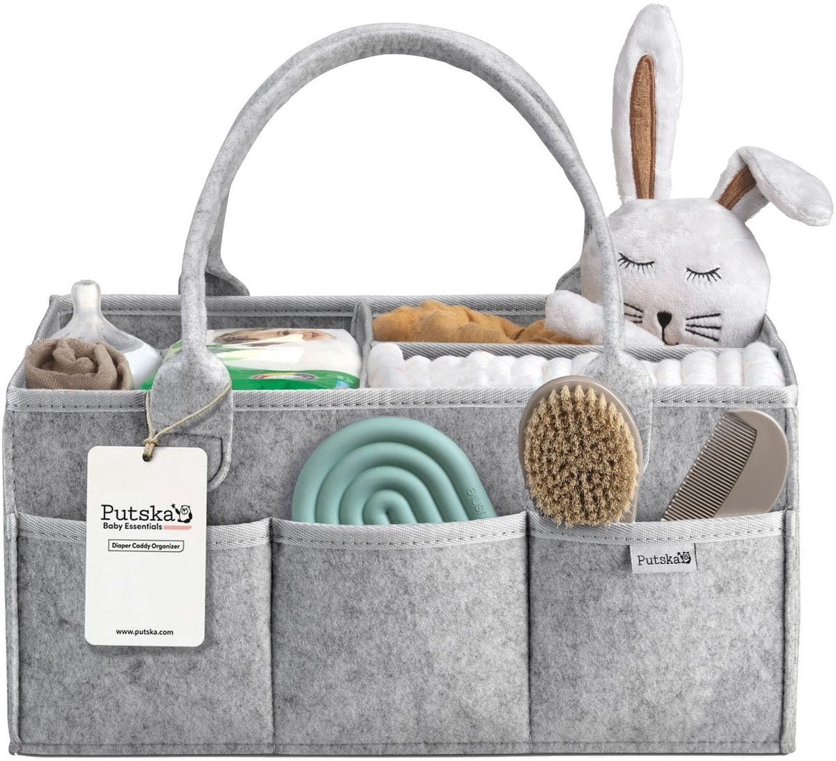 Casalora Luiertas Vilt - Commodemandje en Luiertas - Luiermand voor Baby Kamer - Luier Mand Organizer - Opbergmand kinderkamer - Verzorgingstas - Randafwerking - Grijs