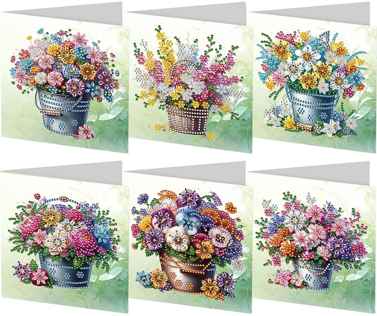 Casalora Diamond Painting kaarten - 6 Diamond Painting Wenskaarten - Bloemencollectie - DIY Kaarten, Speciale Diamanten, Enveloppen en Accessoires - G