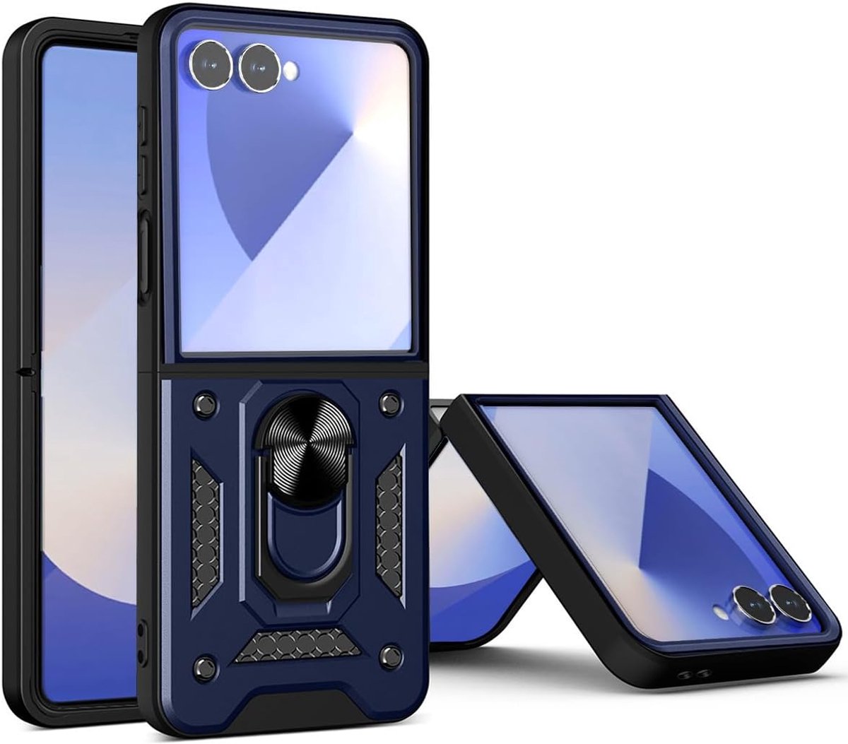 Hoesje Geschikt voor Samsung Galaxy Z Flip8 - Blauw - Casemania Anti-Shock Hybrid Armor Back Cover - Hoes met Kickstand Ring