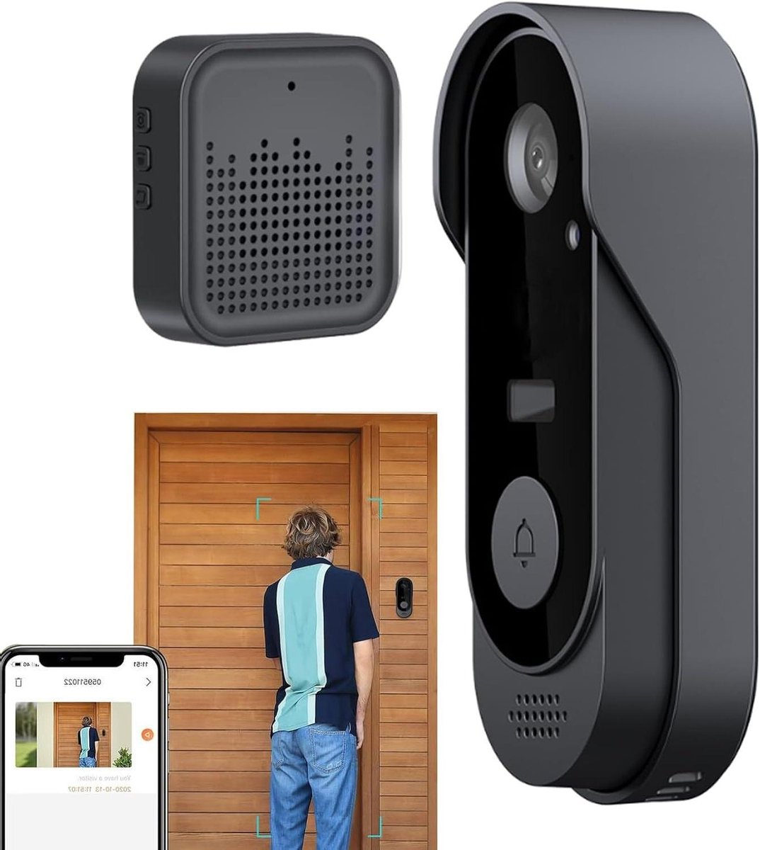 Draadloze Deurbel Camera - Video Deurbel - Huis Beveiliging - Tweerichtingsgesprek - 7 x 5 x 16 cm - Zwart