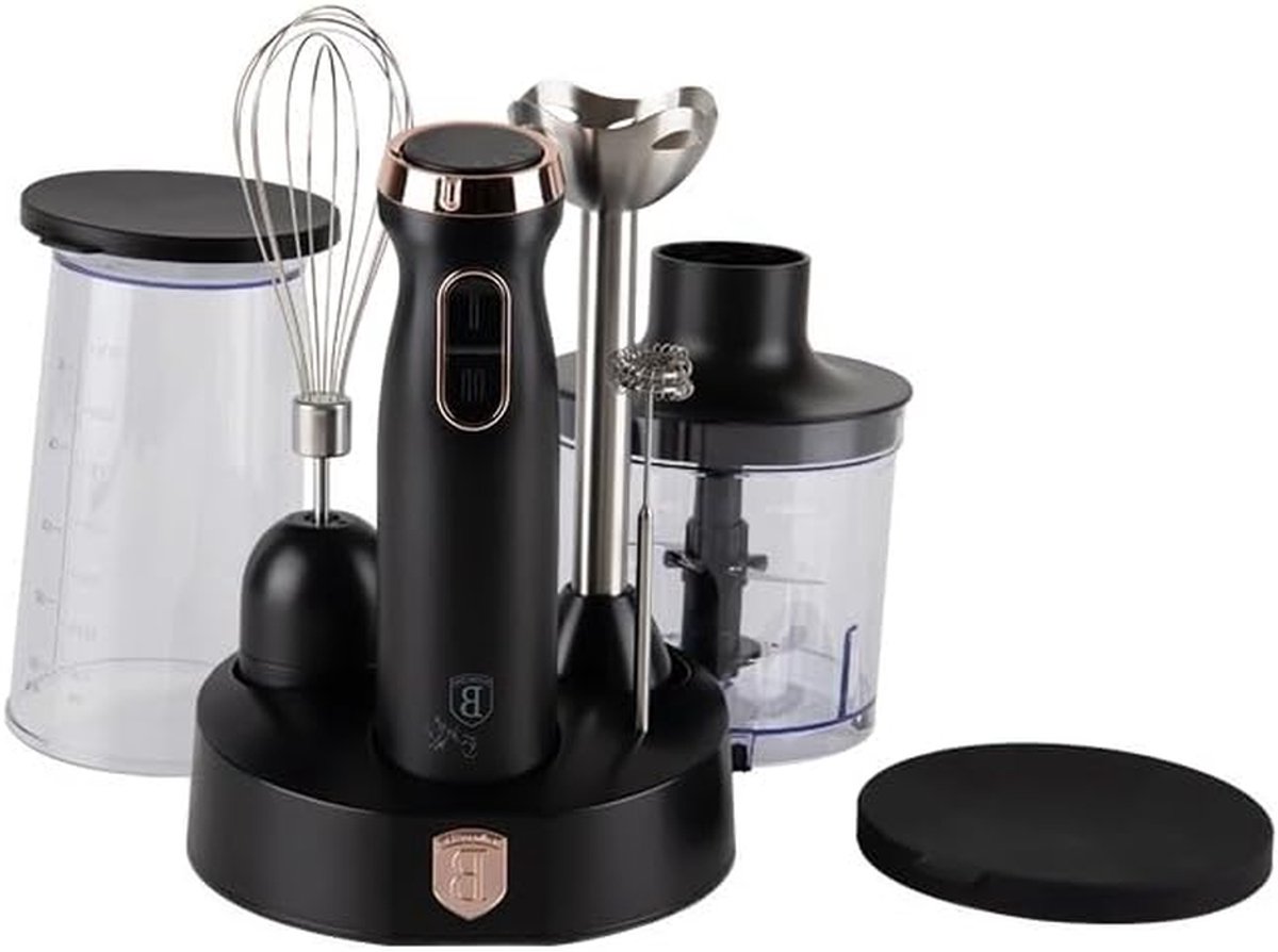 Staafmixer Set - Keukenmixer Accessoires - Eten Bereiden - 5 Snelheden Turbo - 500 ml Kom - Zwart Rosé