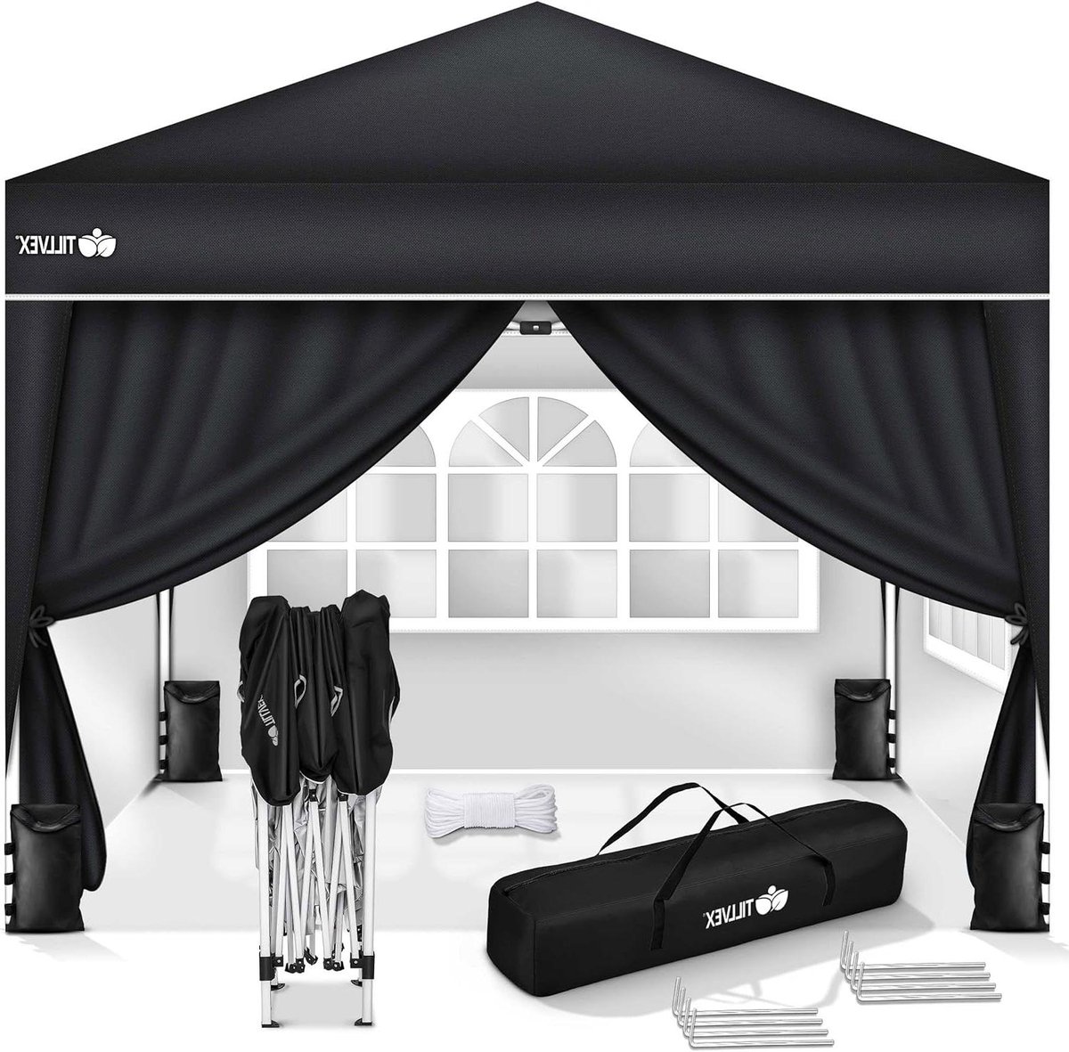 Pop-up Paviljoen - Vouwtent Tuinfeest - Feestelijke Bijeenkomst - Inclusief 4 Zijpanelen - 3 x 3 Meter - Zwart