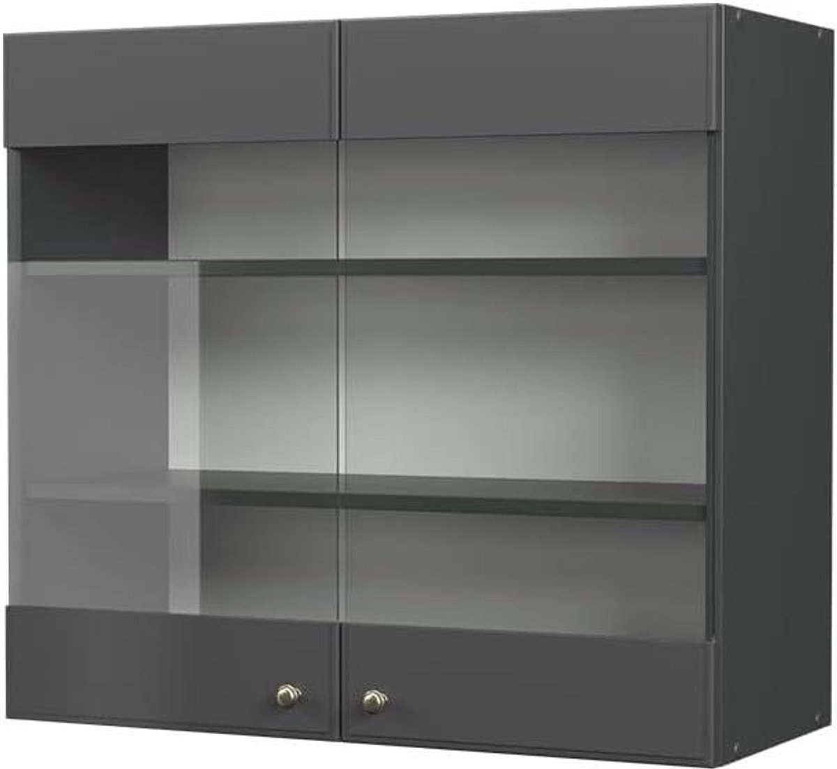 Glazen keukenkast - Hangende vitrine - Keuken organiseren - Soft-close scharnieren - 80 cm breed - Antraciet-Goud