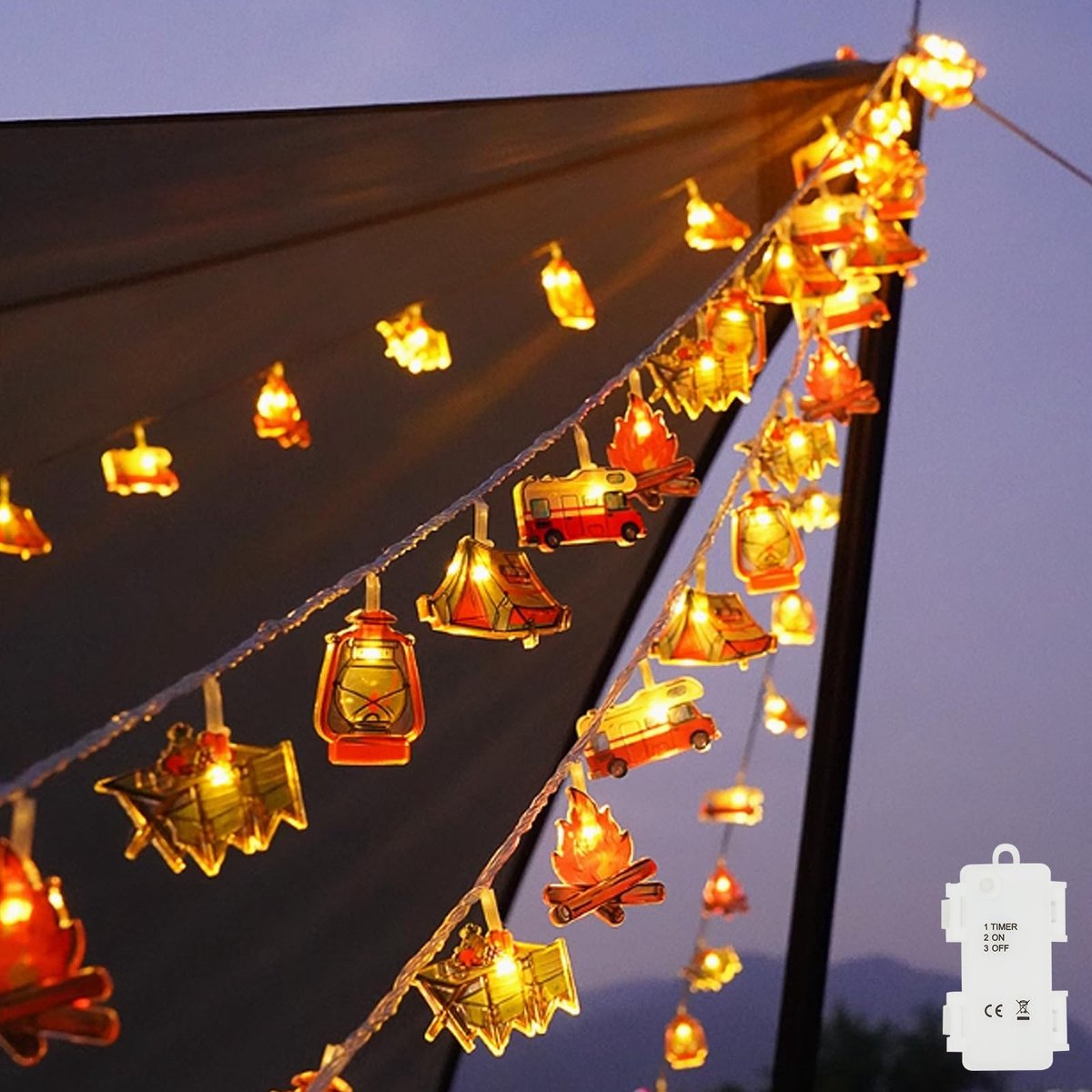 Campinglichtketting 1,5 m - warmwit LED - met timer - ideaal voor tent of camper - SnelShoppen