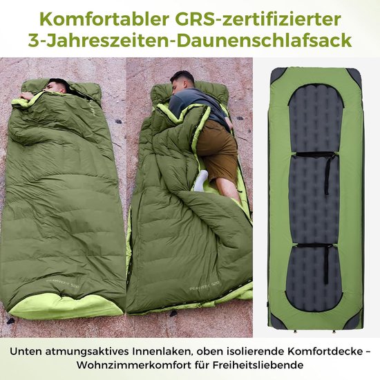 Donzen Slaapzak - Winter Slaapzak - Kamperen en Reizen - 3-in-1 Slaapsysteem - XXL 200x85 cm - Groen — afbeelding 4