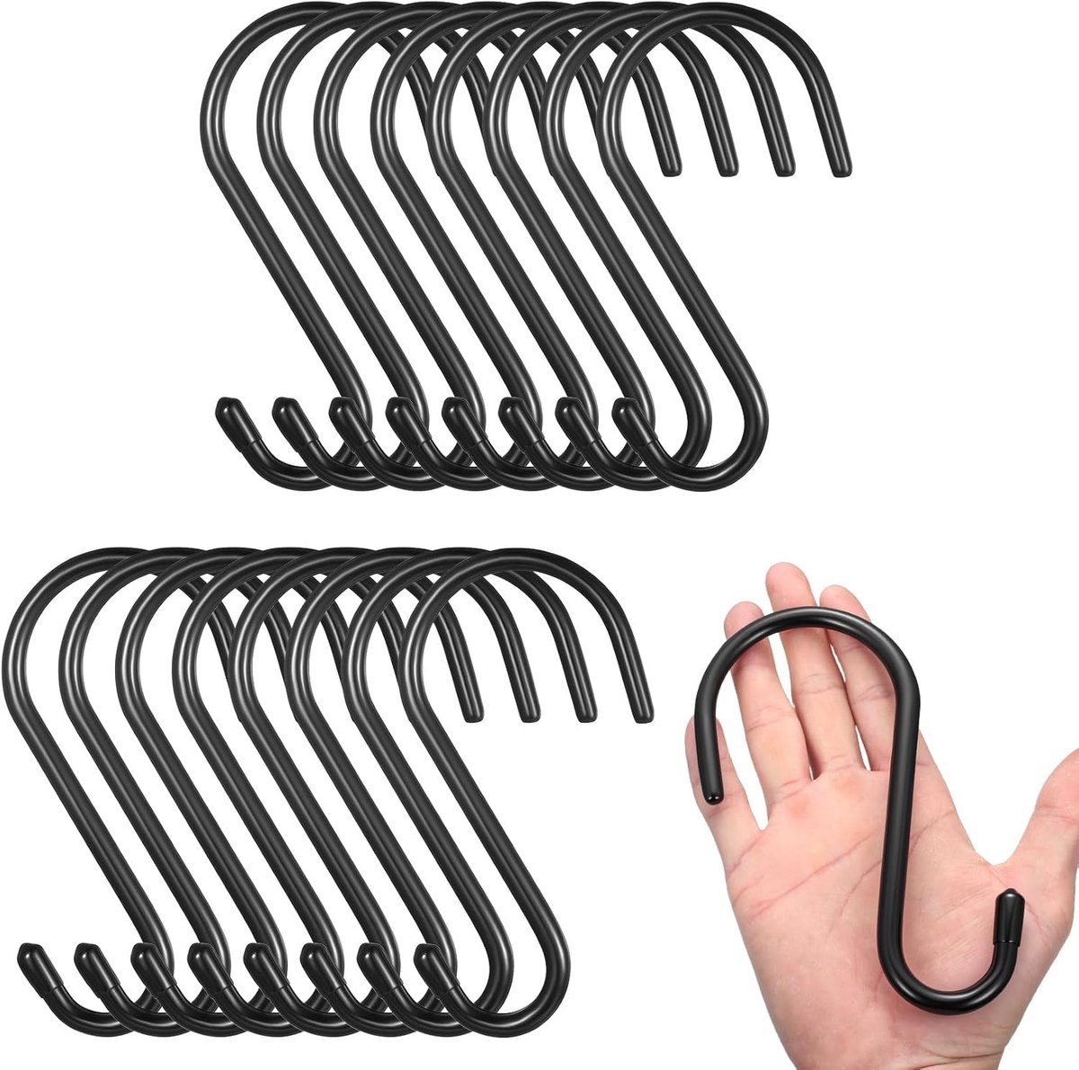 S-haken, grote garagehaken, zwart, kledinghaken, garderobehaken voor kledingstang, ophanghaken om op te hangen, kledinghaken voor stang, keuken, kast, badkamer