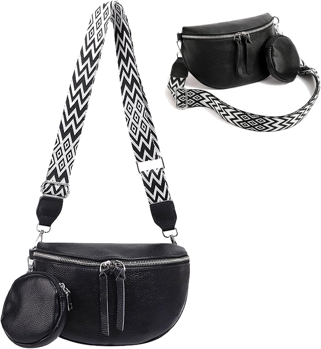 Crossbody tas voor dames, handtassen en schoudertassen, lederen schoudertas voor dames, zwart, handtas met verstelbare brede riem, tas voor dames meisjes reizen, winkelen, werk, dagelijks
