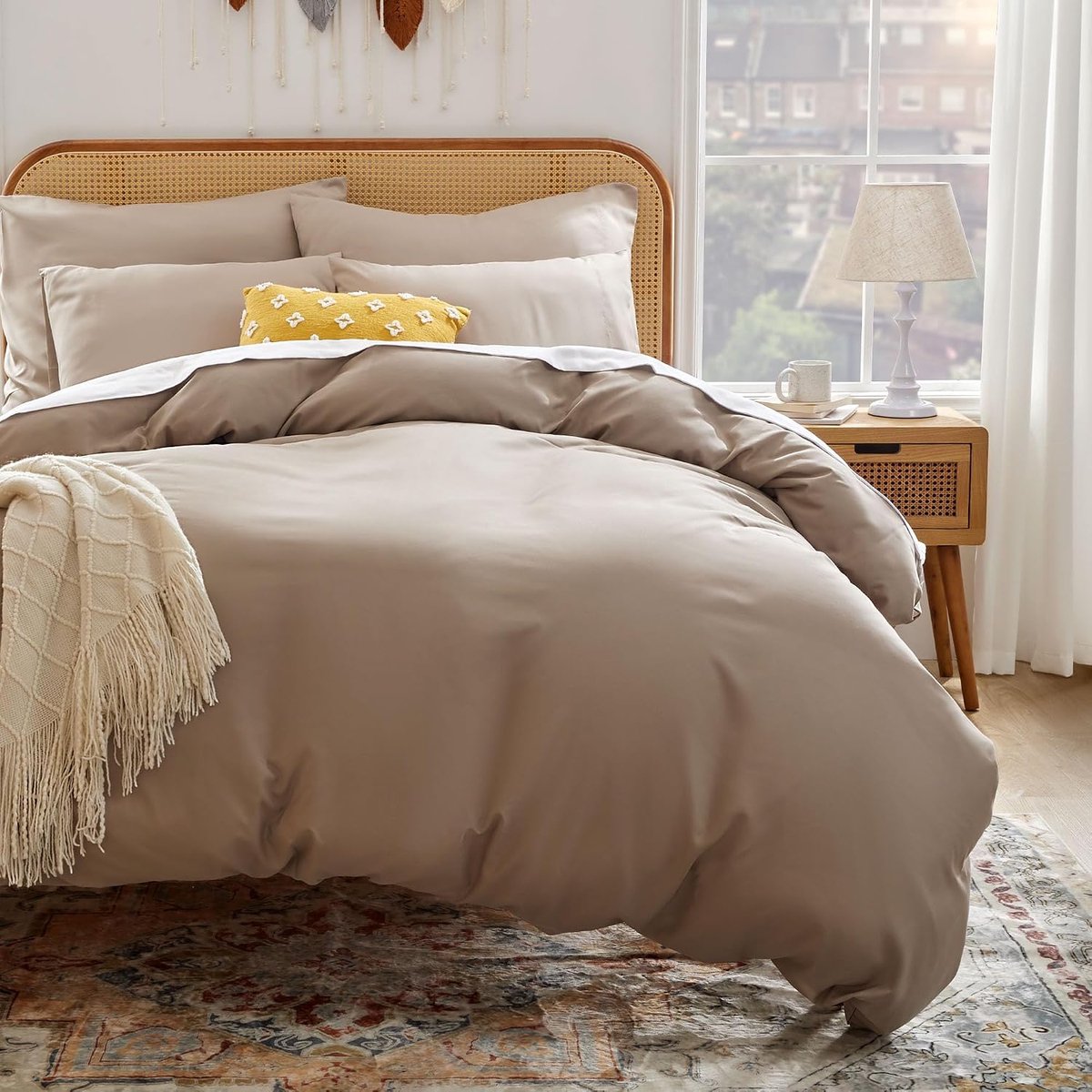 Beddengoedset van microvezel, taupe, 200 x 200 cm/65 x 65 x 2 cm