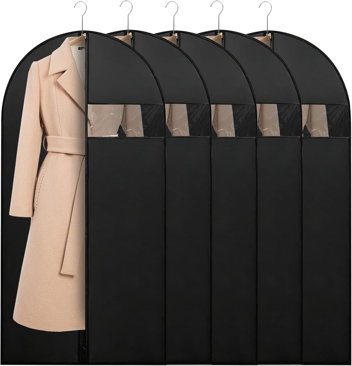 Kledingzak, 120 x 60 cm, 5 stuks kledingzakken, lang, hoogwaardige kledingzakken, mottenbestendig, kledinghoezen met ritssluiting, kledingbeschermhoes, lang, voor overhemden, pakken en jurken