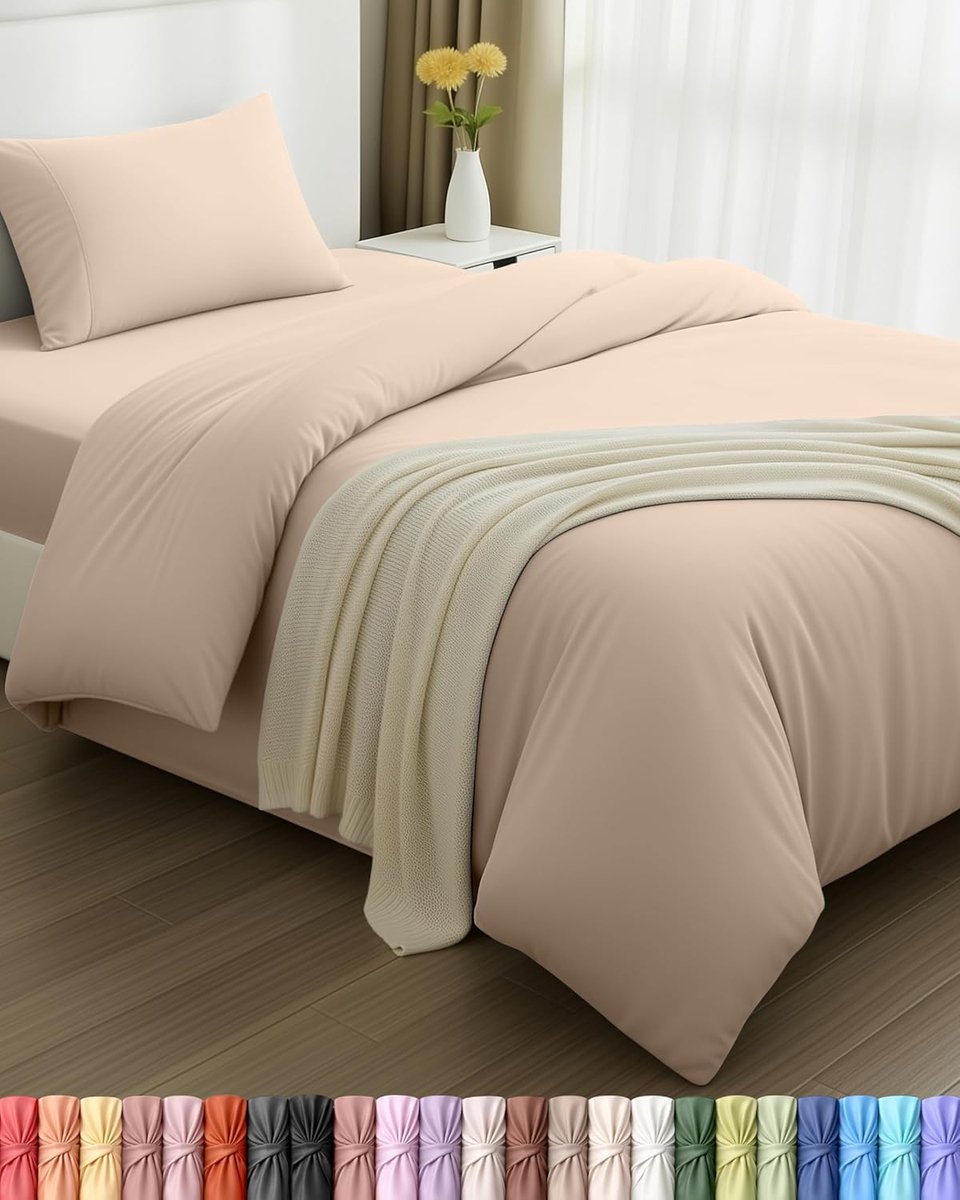 Bedding Beddengoed set - Geborsteld Microvezel Polyester - Dekbedovertrek (135x200cm), Hoeslaken (90x190cm) met Kussensloop (50x75cm), Beige