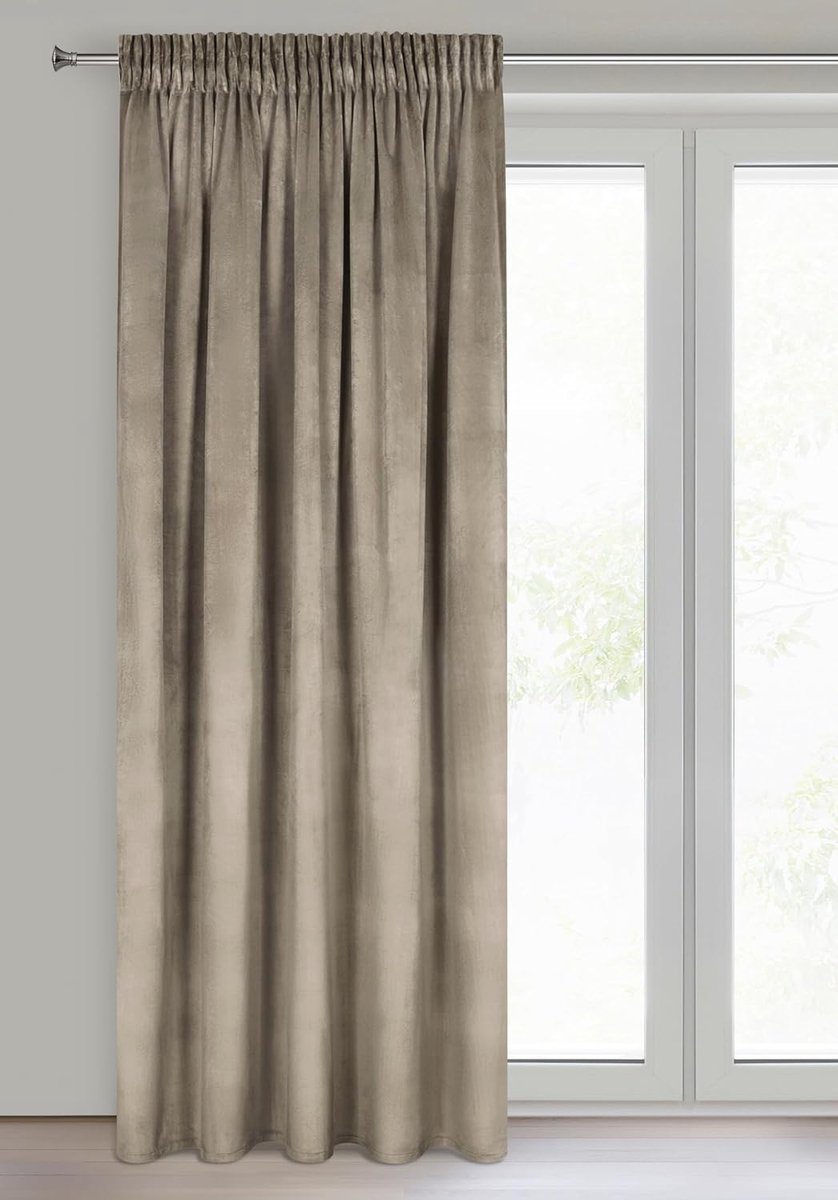 Melanie Gordijn, fluweel, plooiband, 1 stuk, zacht, edel gordijn, 200 g/m², elegant, glad, effen, wollig, modern, klassiek, woonkamer, slaapkamer, 140 x 270 cm, bruin