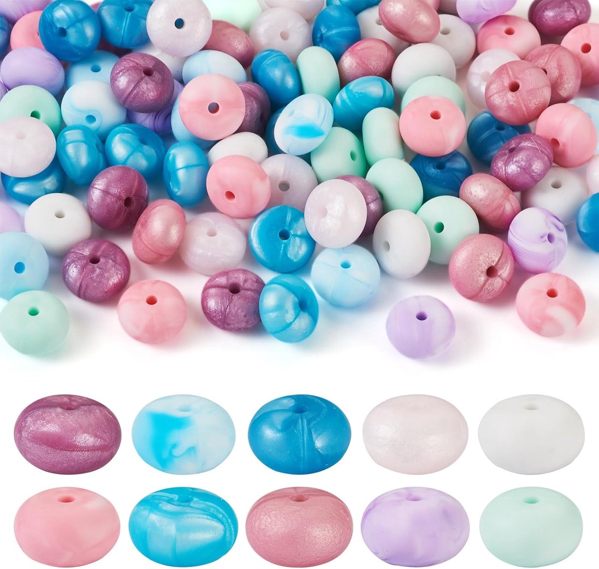 Beadthoven 100 stuks 10 Kleuren Siliconen Abakus Kralen Rondelle Spacer Kralen voor Doe-het-zelf Armband Lanyard Sleutelhangers Sieraden Maken
