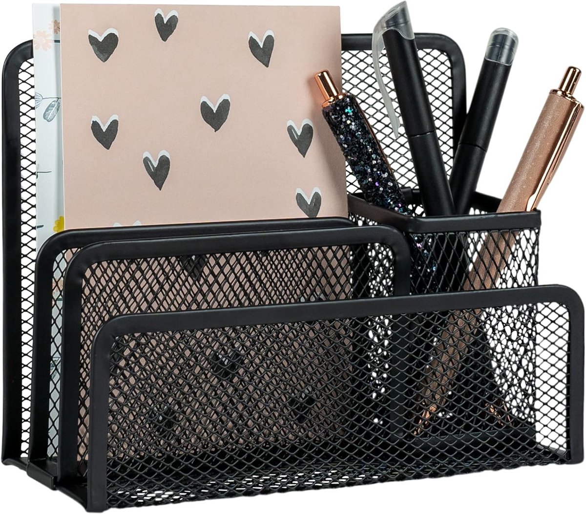 mesh Bureau organizer voor Pennen, Potloden, Bureaubenodigdheden, Pennenhouder, Desk Organizer voor Kantoor, School, organizer voor kantoorbenodigdheden, tafelorganizer, 4 Compartimenten (Zwart)