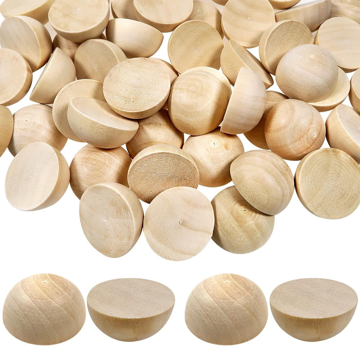 50 stuks Halve Houten Ballen Natuurlijke Onafgewerkte 30 mm Halfronde Houten Kralen Onbehandelde voor Thuis Decoratie doe-het-zelf Handwerk Maken