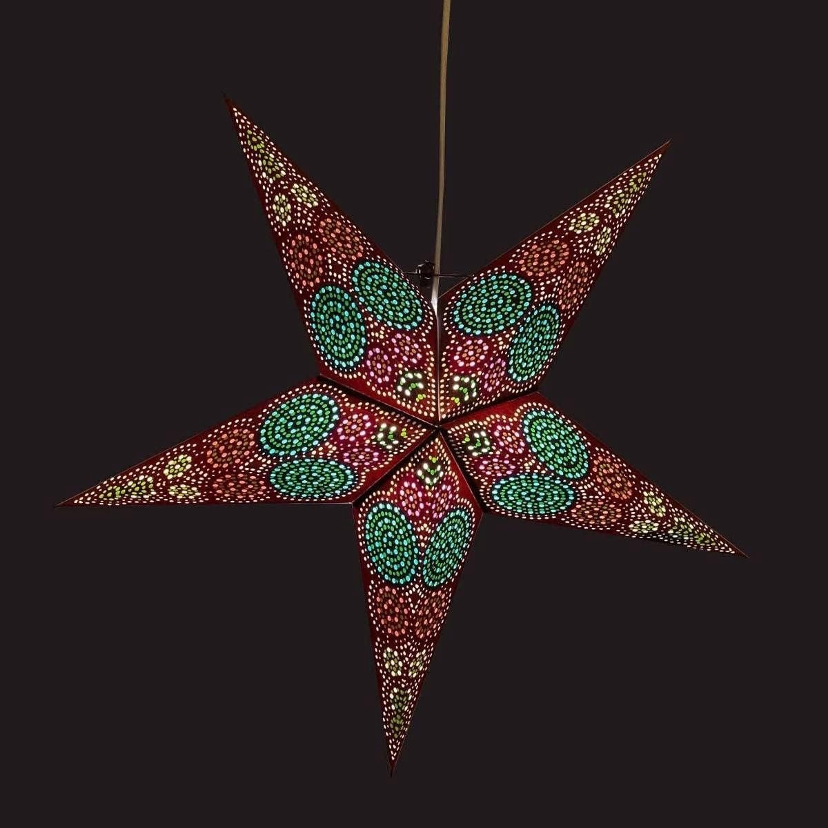 Goa Opvouwbare Kerstster Papier Groen/Multi - 60cm - Handgemaakte Kerstversiering Papier Hanglamp Kerstdecoratie - Incl. Verlichtingsset