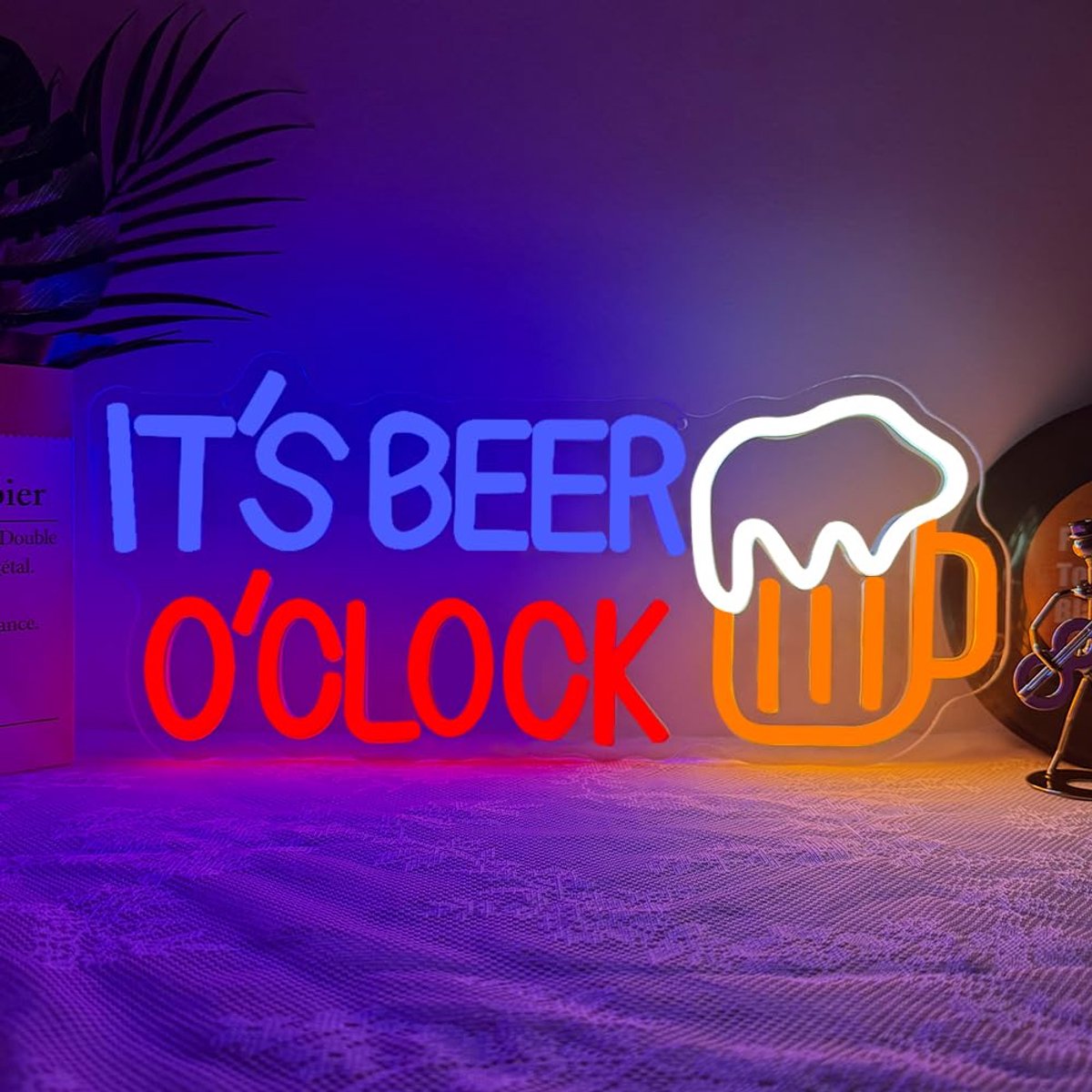 SnelShoppen - It's Beer O'clock Led-verlichting voor Muurkunst, Neonbord, Decoratie voor Thuis, Bar, Slaapkamer, Club, Party, USB-aangedreven (39,5 x