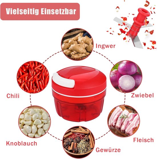 300ML Uiensnipperaar met trekkoord, 1 stuk huishoudelijke groentehakselaar, uien snijder handmatig, uien snipperaar, multisnipperaar shredder vleesmixer, voor ui, wortel, groenten, rood — afbeelding 4