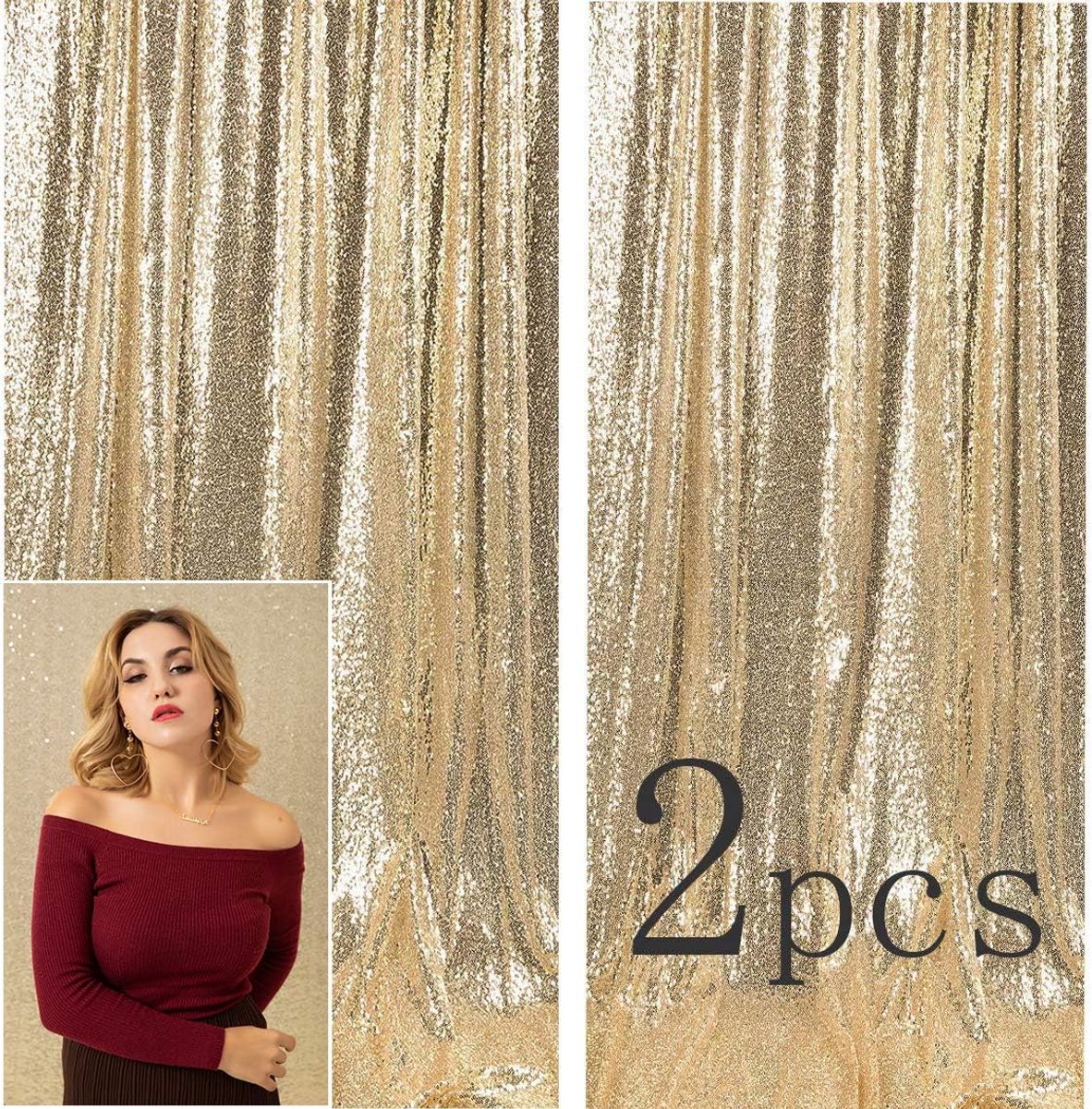 Pailletten Backdrops Champagne Goud (2 Stuks) Bruiloft Decoratie Photo Booth 4x7ft/1,25x2,2m Broadway Vintage Sprankelende Gordijnen Party Fotoraphy Achtergronden