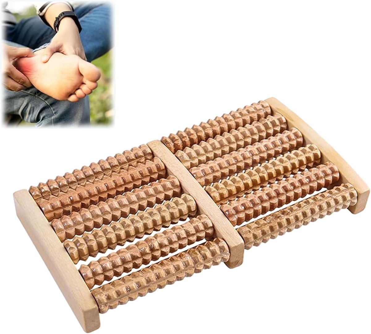 voetmassageroller van hout - Premium voetmassageapparaat tegen hielspoor en plantaire fasciitis - Natuurhouten roller voor een betere doorbloeding voor thuis/op kantoor