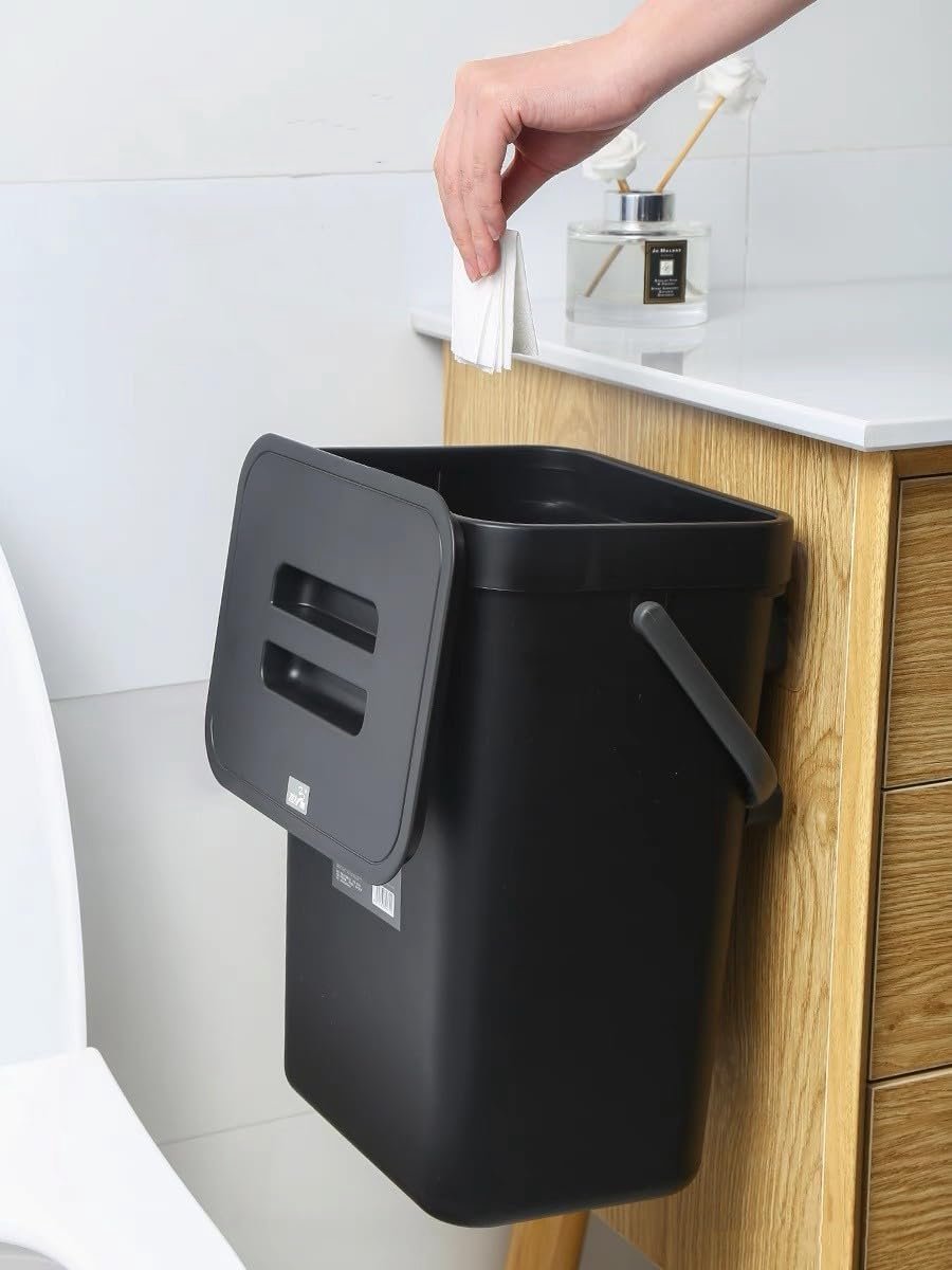 SnelShoppen - Keukencompostbak 3L Hangende Afvalbak Aanrecht met Handvat en Afneembaar Deksel voor Composteren in Keuken, Zwart, Perfect voor Groenten