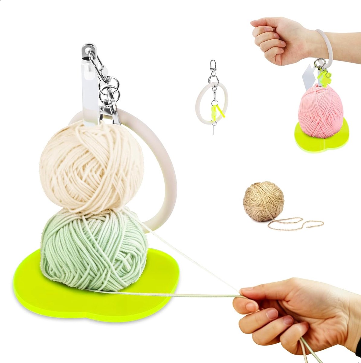Garenhouder wol, wolwikkelaar, draagbaar, met polsband, wollen knokkelhouder, garenhouder met polsband voor knutselen, haken, breien, haakaccessoires voor kamer, woonkamer en buiten