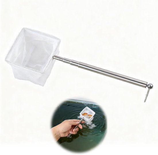 Garnalennet voor aquarium, 6,5 cm, klein visnet met uittrekbare roestvrijstalen handgreep, fijn nylon net, praktisch aquariumschepnet voor kleine vijvers en aquaria, telescopische steel, 1 stuk — afbeelding 5