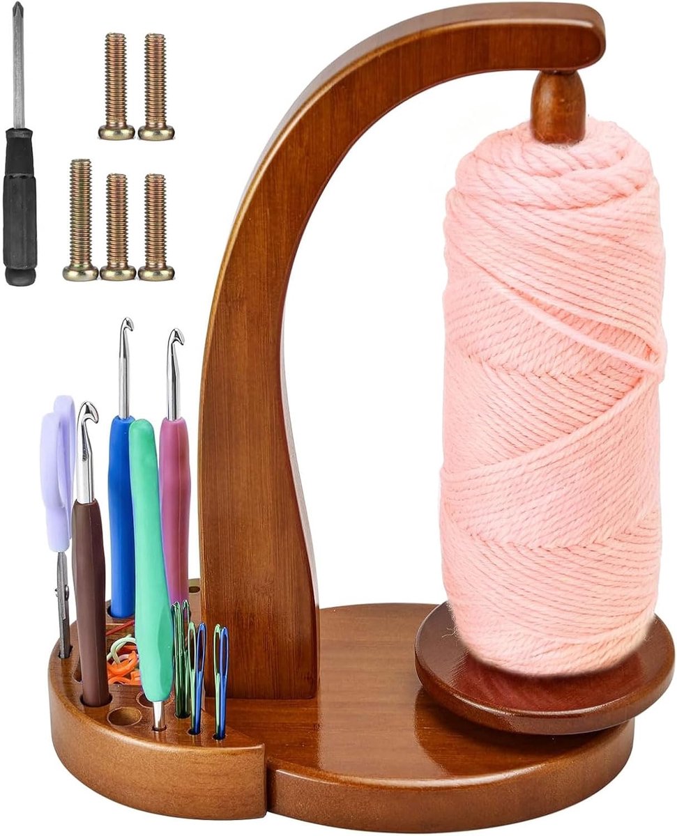 wolhaspel roterende magnetische wollen bolhouder, garenwikkelaar van hout voor breien, haken en doe-het-zelf knutselprojecten (retro kleur)