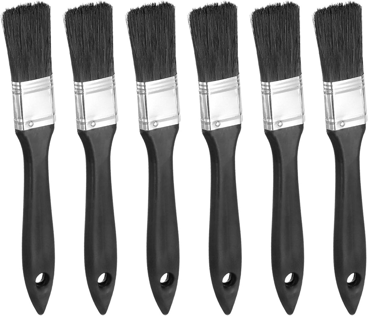 6 stuks penseel 1 inch platte verfkwasten vulborstel met zwart handvat PP voor doe-het-zelf kunst schilderen meubels kast muur deur trim