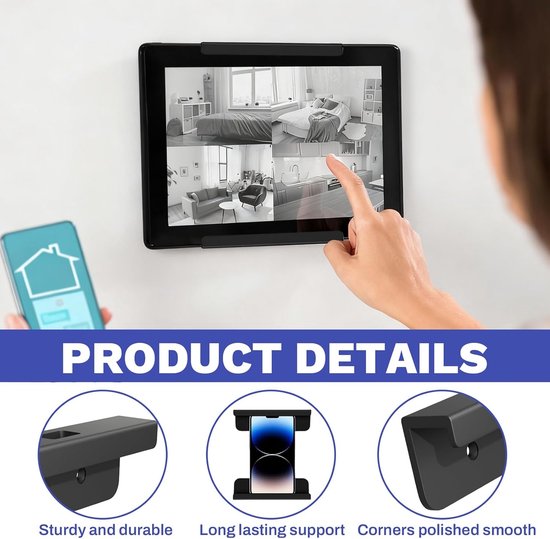 2 paar tablethouders voor muur, universele wandhouder, tablet, compatibel met iPad, iPhone, Samsung, Xiaomi, Lenovo, tabletwandhouder voor slaapkamer, keuken, badkamer — afbeelding 2
