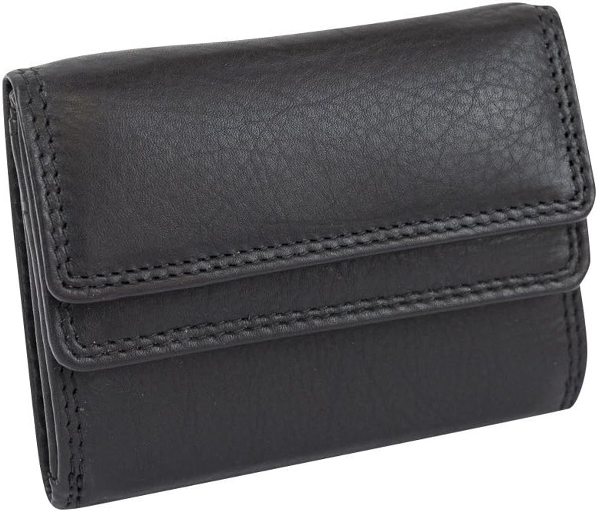 Mini-portemonnee voor dames, extra dun, platte portemonnee voor heren met RFID-bescherming, blokfolie met geschenkdoos, echt leer, zwart