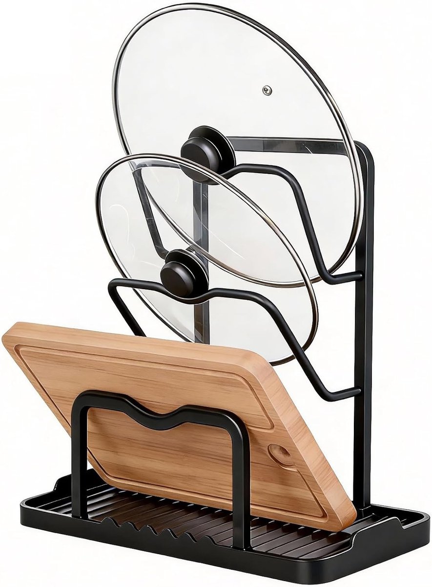 Pannendekselhouder, lepelhouder, pannendekselstandaard, kooklepelhouder, van aluminium, pannendeksel, lekbak, kookbestek, afdruipbak voor keuken, pannendeksel en lepel (dubbellaags)