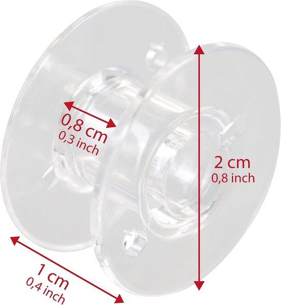 331800000195 Spoel Voor Naaimachine, Set Van 10 Plastic Spoelen, Onderdraad Voor Gangbare Naaimachines, Accessoires Naaimachine, Transparant, 1.5 X 1.5 X 1 Cm — afbeelding 2