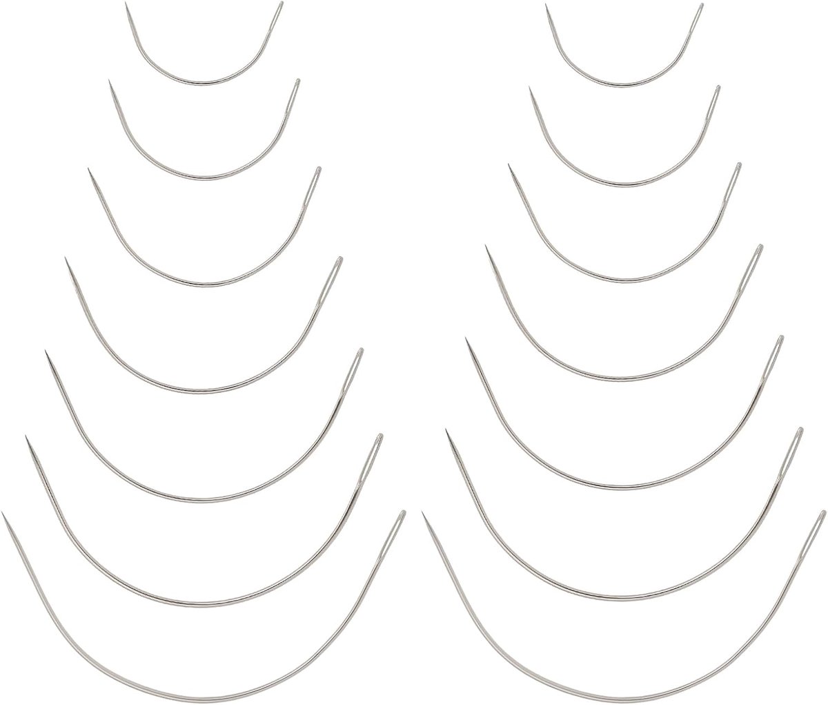 14 stuks bekledingsnaald, C, gebogen naainaald, ronde naald, zadelnaald met groot oog, voor lederen tapijten, pruiken, canvas, matrasreparaties