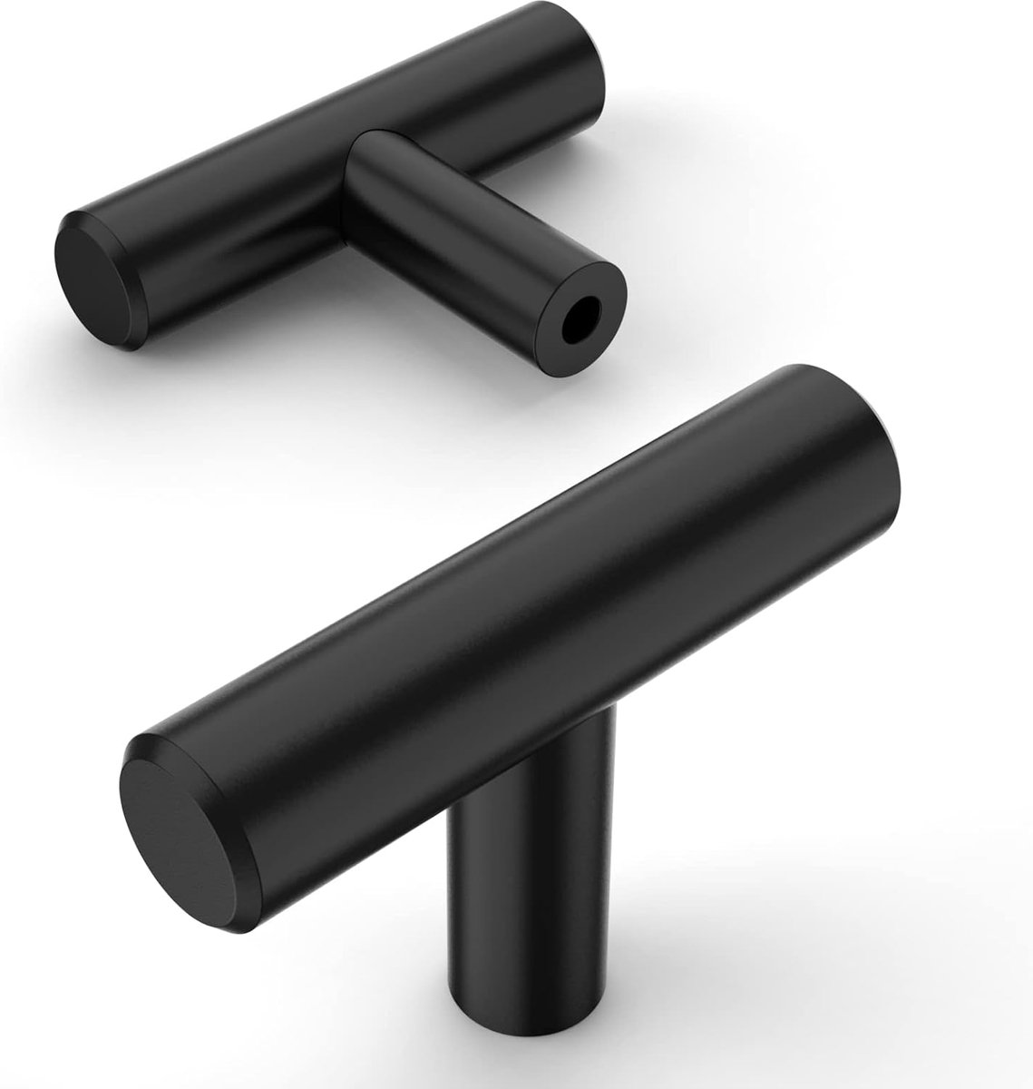 12 Pack Ladeknoppen Trekt 2 Inch (50MM) Mat Zwart Roestvrijstalen Enkelgat Kast T Bar Handgrepen voor Keuken Dressoir UK0009