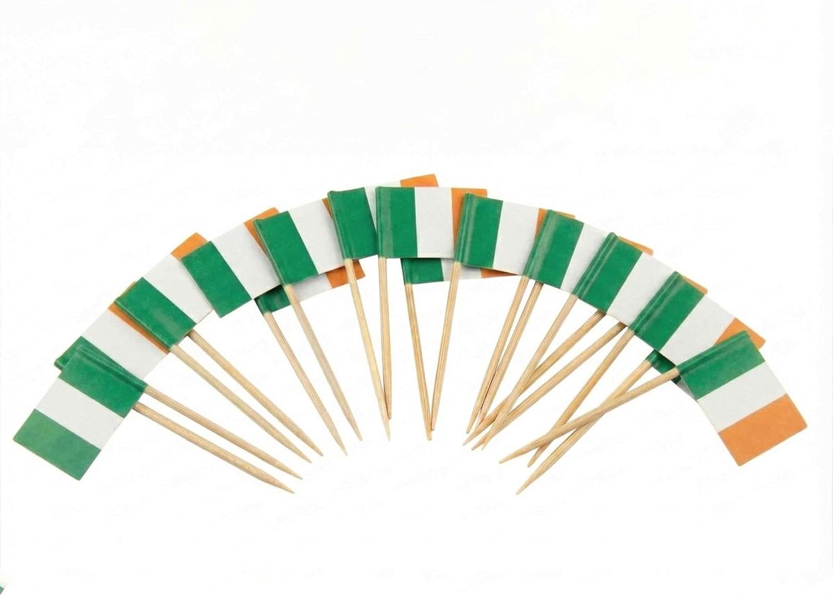 120 Stuks Cocktailprikkers met Vlag van Ierland - 6,5 cm (2,5 in) Bamboe prikkers met mini-vlaggetjes - Garneringsprikkers voor hapjes en drankjes - van Mobi Lock