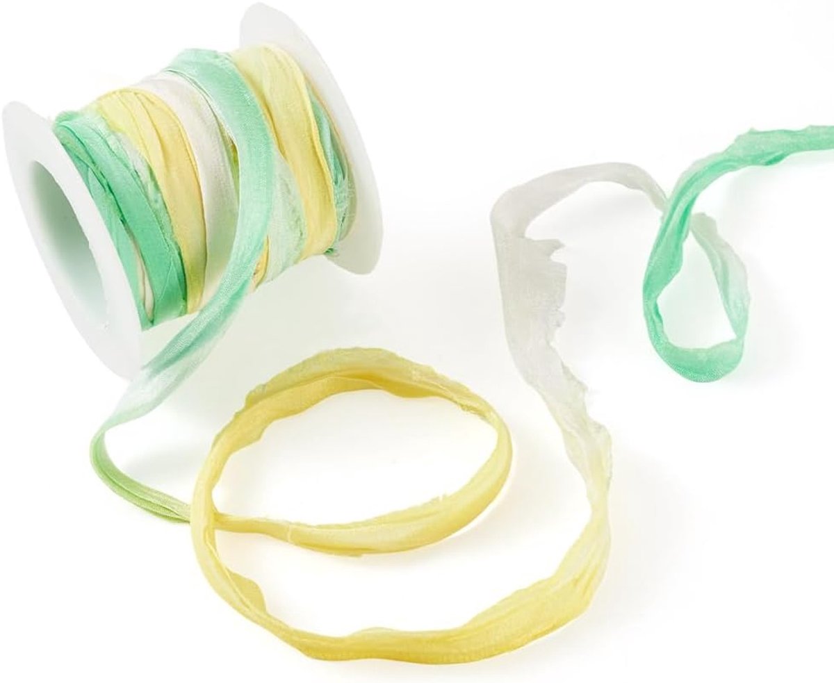 5,00 m gerecycled Sari zijden lint stof garen lint kwast voor breien doe-het-zelf naaien haken vrouwen armband macramé ambachtelijke ketting borduurwerk kerstdecoratie (klassieke kleur)