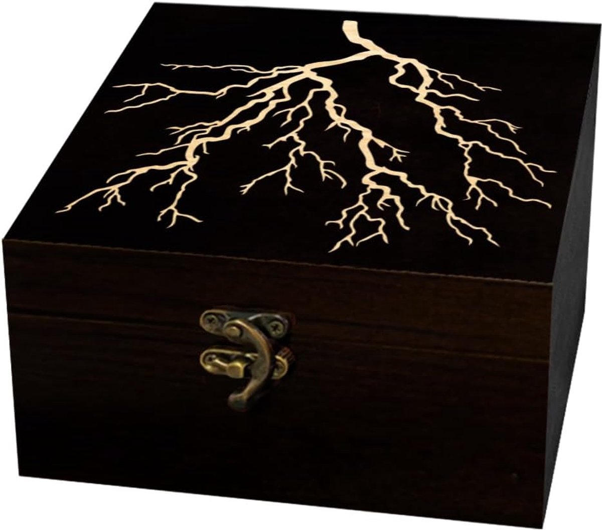 arricraft 1 st Houten Souvenir Box, Bliksem Zoals Tak Patronen Decoratieve Opbergdoos Sieraden Organizer Gegraveerde Houten Memory Box met Deksels voor het Opslaan van Keepsakes en Cosmetica