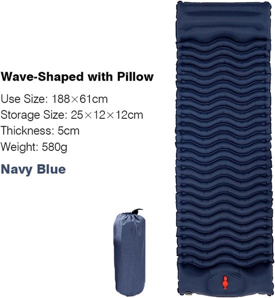 Zelfopblaasbare Slaapmat - Kampeer mat Luchtbed - Outdoor Slapen - Ingebouwde Voetpomp - Compact Opvouwbaar - Marineblauw — afbeelding 3