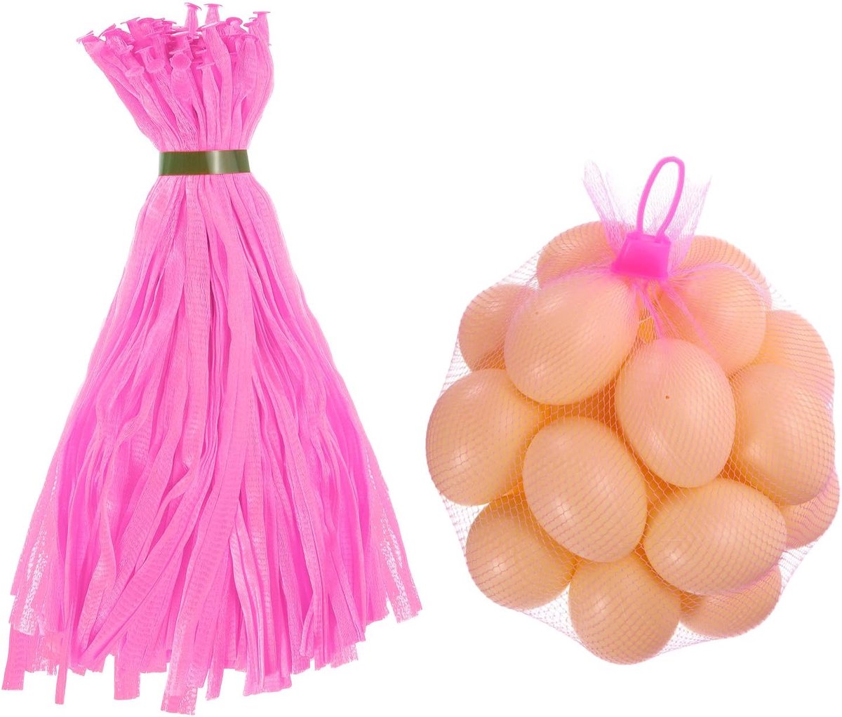 Herbruikbare netzakken voor producten, 30 cm nylon net met gespsluiting, elastische zakken voor het uitbreken van eieren voor het bewaren van groenten en fruit, roze
