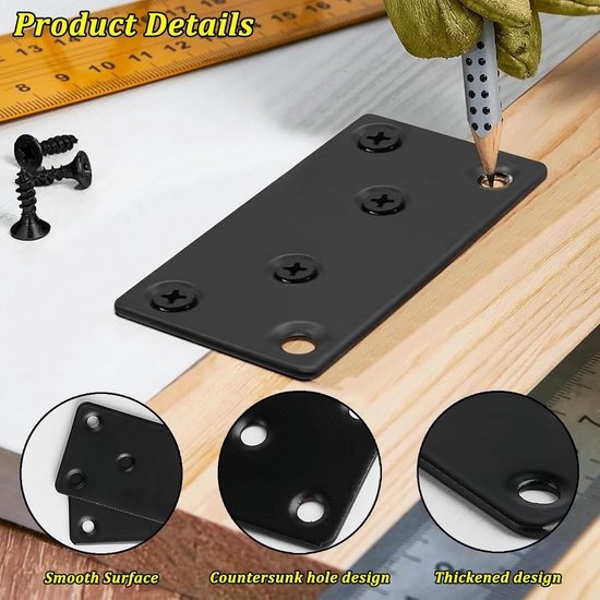 10 Stuks Verbindingsplaat Metalen Connector, Roestvrijstalen Platte Verbinders, Platte Rechte Reparatieplaten, Met 60 Schroeven, Voor Hout-, Meubel- en Doe-Het-Zelfprojecten(80 x 40 x 2 mm) — afbeelding 3
