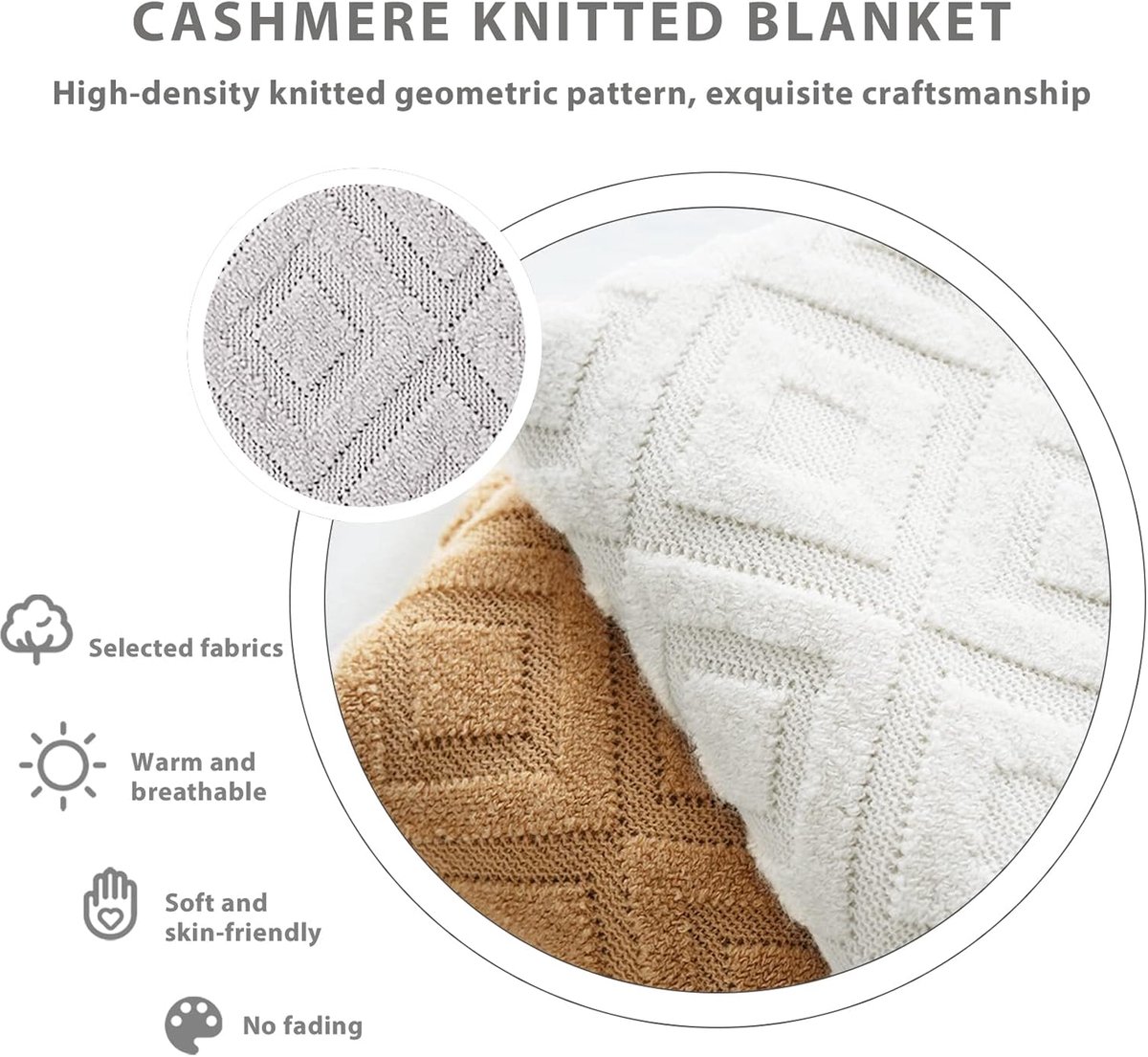 SnelShoppen - Luxe Gehaakte Plaid Dekens met Franje en Tassels - Zacht en Lichtgewicht - Jacquard Diamantpatroon - 170x130cm - Perfect voor Sofa en Ar