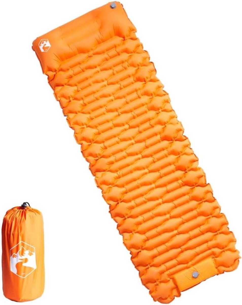 Zelfopblazend Kampeermatras - Slaapmat Camping - Buiten Ontspannen - Met Geïntegreerd Kussen - 193 x 66 cm - Oranje