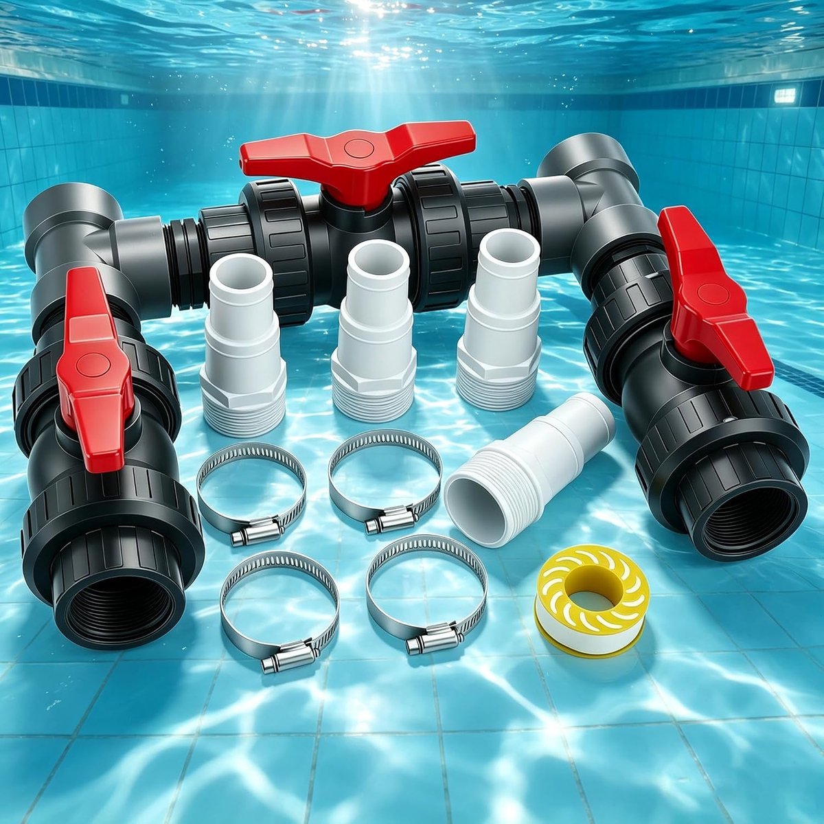Bypass-set 50 mm voor zwembadverwarming, 3-weg bypass-set voor warmtepomp en zonne-installatie, complete set met flexibele slangen en T-stukken, eenvoudige installatie zonder solderen