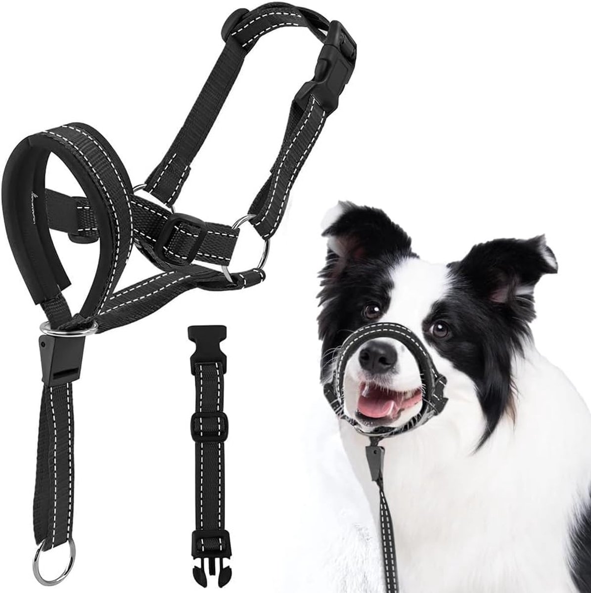 Hondenhalster, verstelbare hondenmondband, bijtbescherming, mondlus voor honden, halsterkraag, hoofdharnas voor - ShopVlot