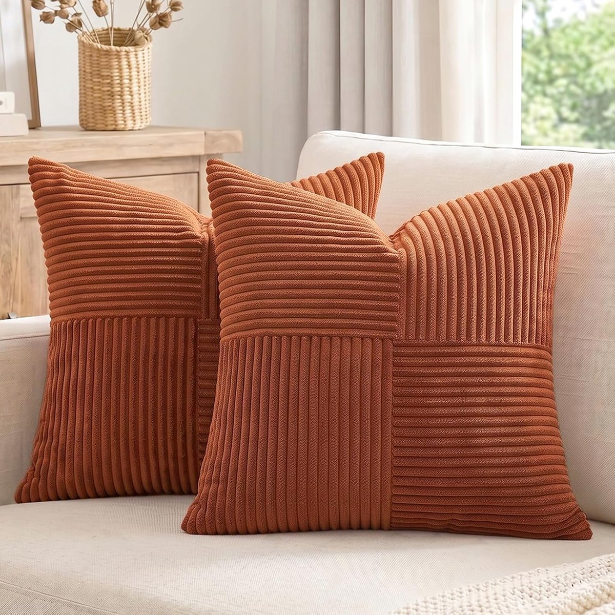 SnelShoppen - Set van 2 Corduroy Kussenslopen 40 x 40 cm, Zachte Decoratieve Kussenslopen voor Bank, Sierkussen Boho Style, Perfect voor Herfst Decora