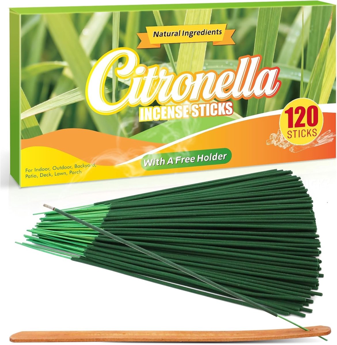 Natuurlijke Wierookstokjes met Citroengras, Perfect voor Tuinen, Balkons en Terrassen, Verpakking van 120 Stuks