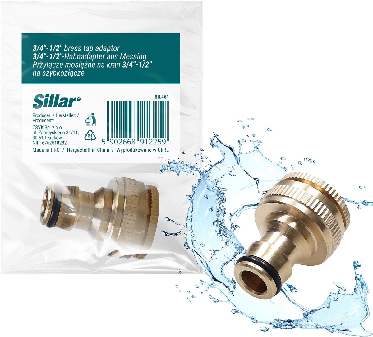 Sillar Kranverbindingsstuk - Kraan koppeling 3/4"- 1/2" - Messing - Snelkoppeling Reductor voor Kraan