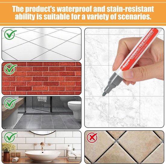 Voegstift voor Tegels - Voegmarker Tegel Reparatie - Badkamer en Keuken - Waterdicht en Sneldrogend - 6-delige set - Donkergrijs — afbeelding 5