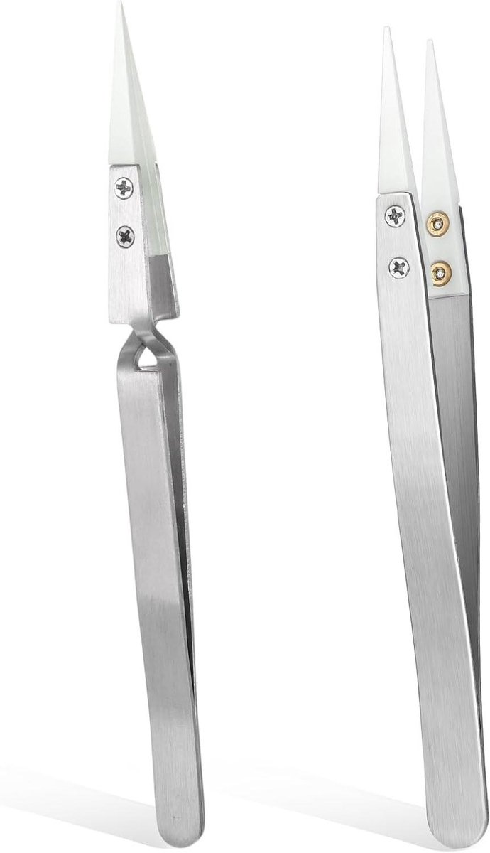Keramische pincetten - Precisie set - Elektronica reparaties - Zelfsluitend mechanisme - 2 stuks - Zilver